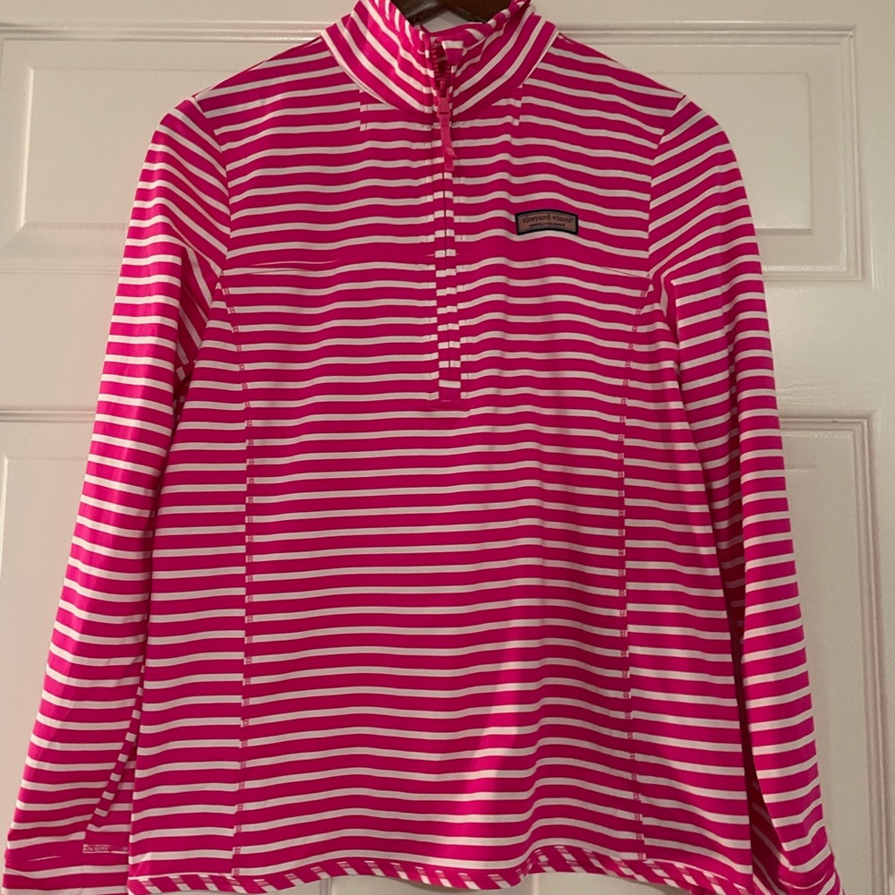 Vineyard Vines Pink and White Striped Half Zip pullover Sz Small